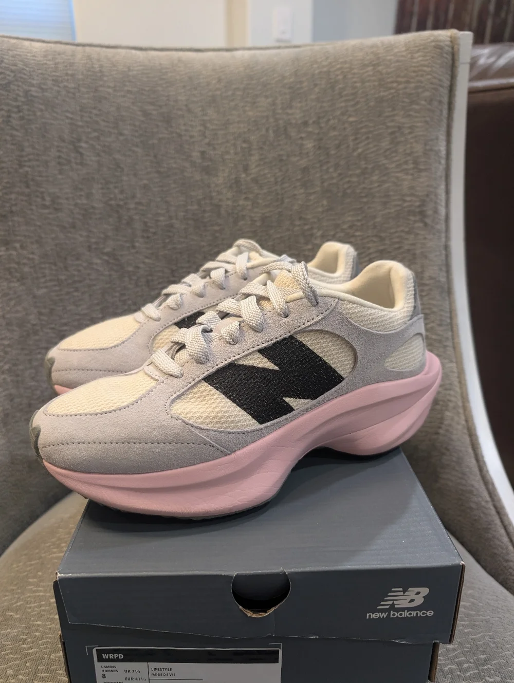 New Balance Women’s Light Gray & Pink Platform Sneakers - Picture 1 of 10